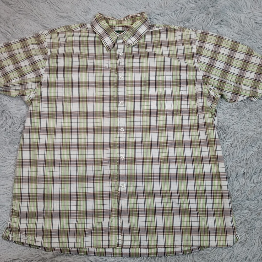 Vintage J. Crew Shirt Mens L Green Plaid Preppy Career Casual Pocket Chore